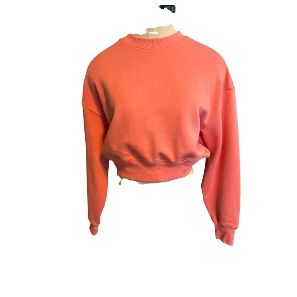 Athleta Retro Terry Crop Crew Sweatshirt Coral XXS 113SAE5